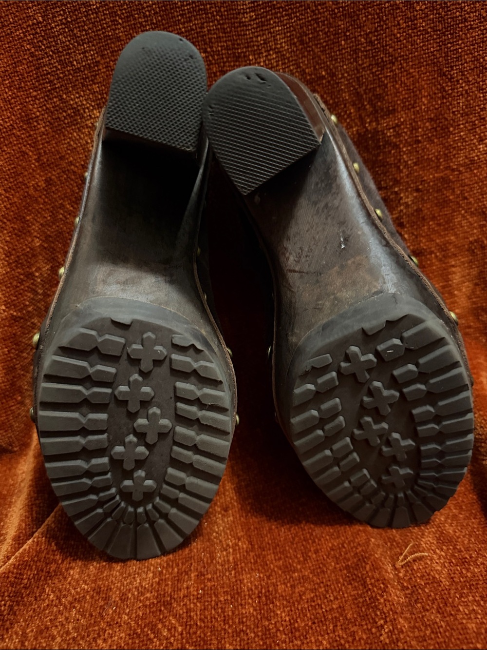 Vianni | Chocolate Suede Studded Slip-On Mules Wood Sole Treaded | 38 - Picture 6 of 9